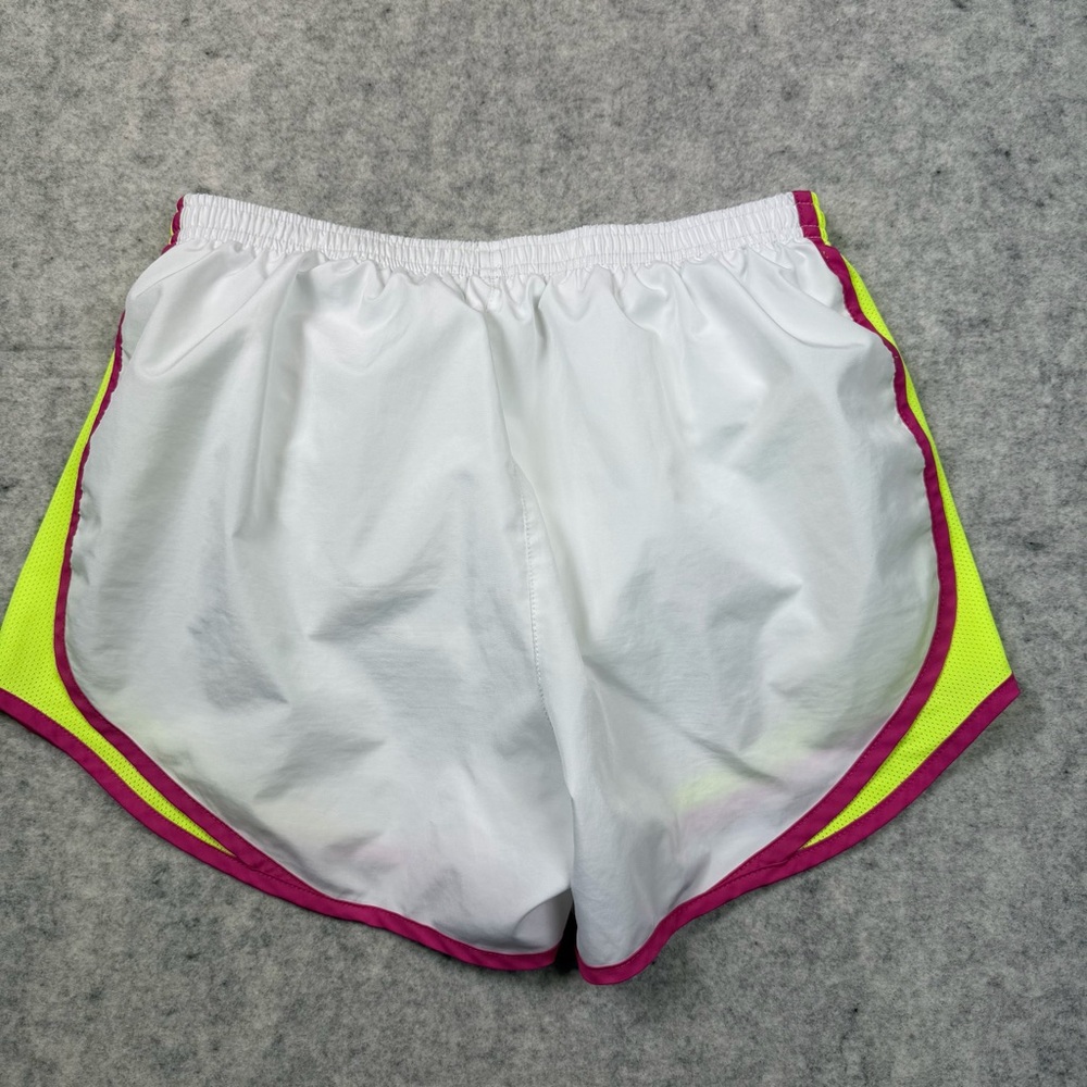 Women’s Nike Dri Fit White/pink/neon Yellow  Lined Running Shorts Size Medium - Picture 14 of 14
